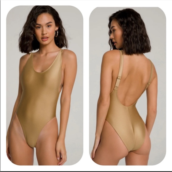 NWT Good American High Cut Deep Back One Piece Bodysuit in Gold Bronze size 4 XL - Picture 12 of 13